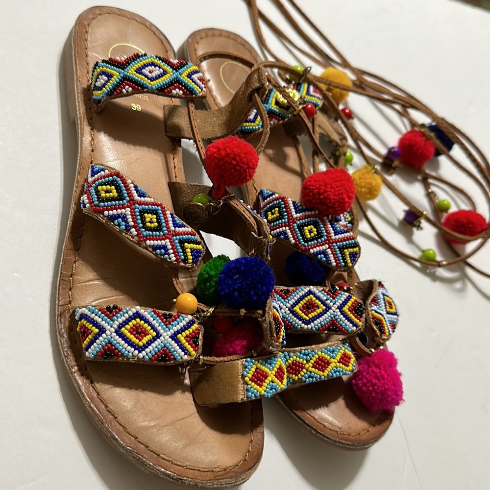 Leather Pom Pom Sandal - Picture 6 of 8